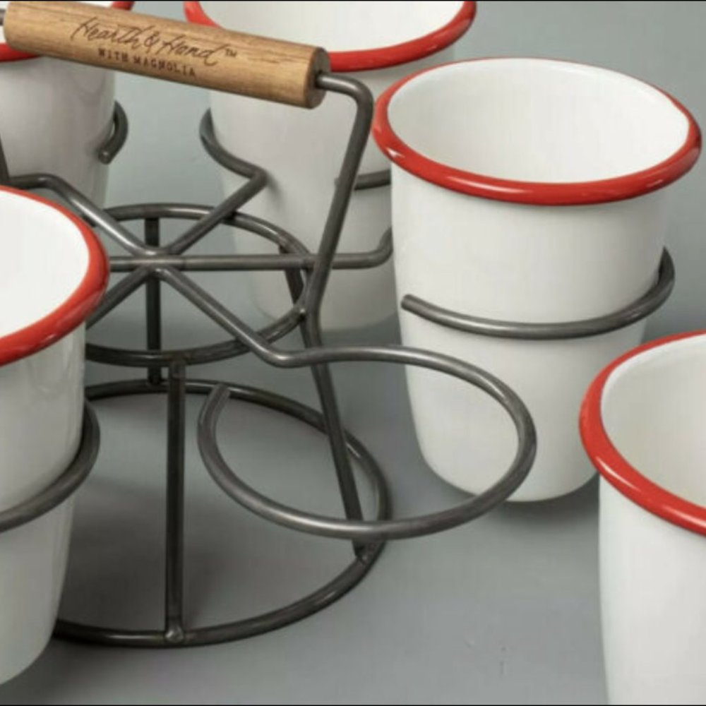 Hearth & Hand Magnolia 7pc 18oz Drink Caddy Set Red & White - Picture 4 of 5
